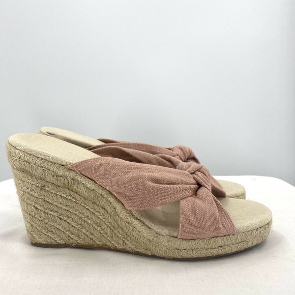 Soludos Shoes - Soludos Knotted Pink Beige Wedge Espadrille Sandals Size 9.5 New